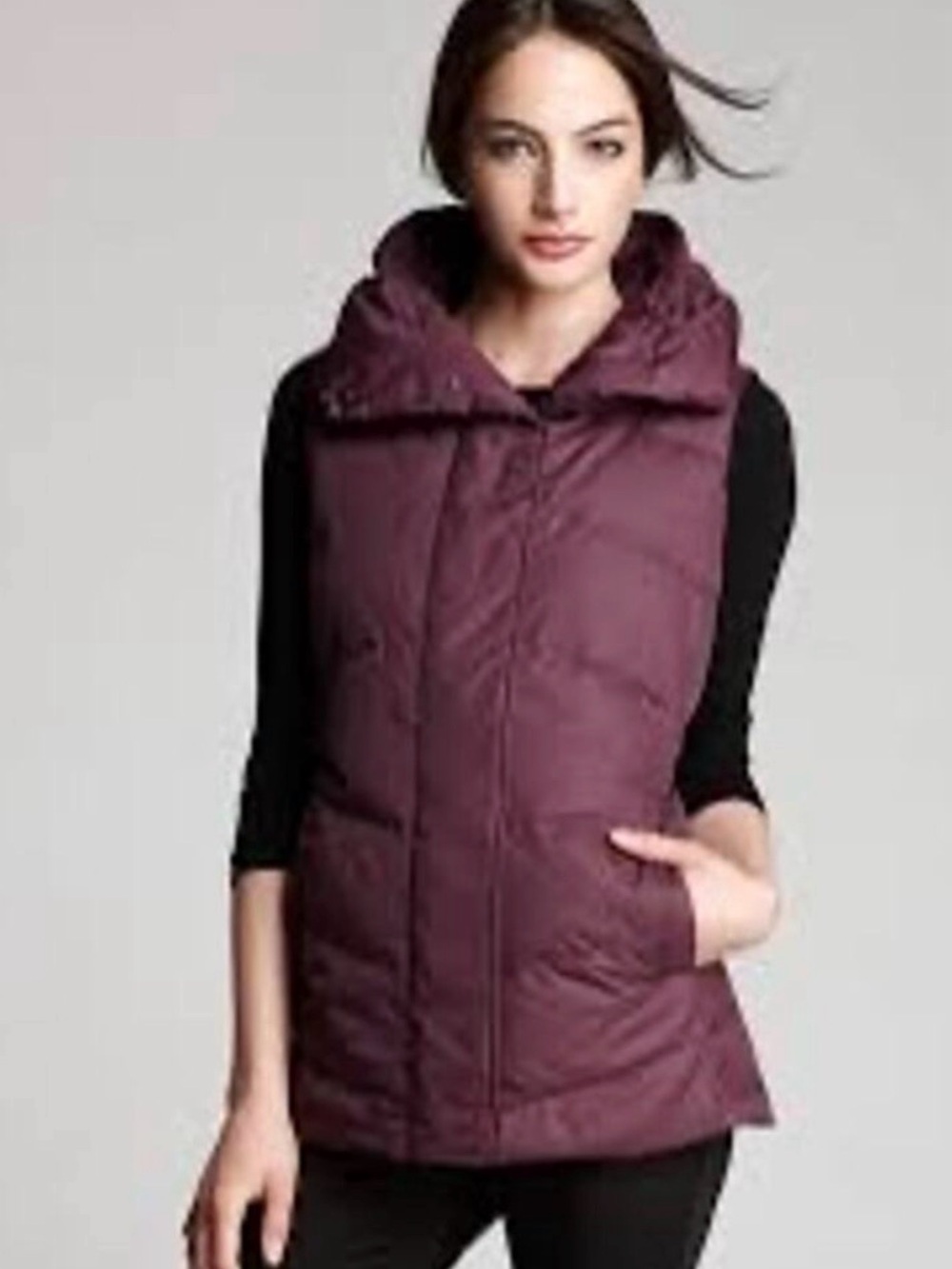 Eileen Fisher Down Puffer Vest High Collar in Plum Size Medium